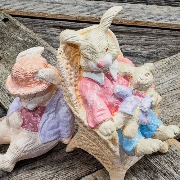 1980s Vintage Silvestri Sleeping Bunny Mom and Dad w/ Baby-Easter/Spring Decor - Picture 2 of 8